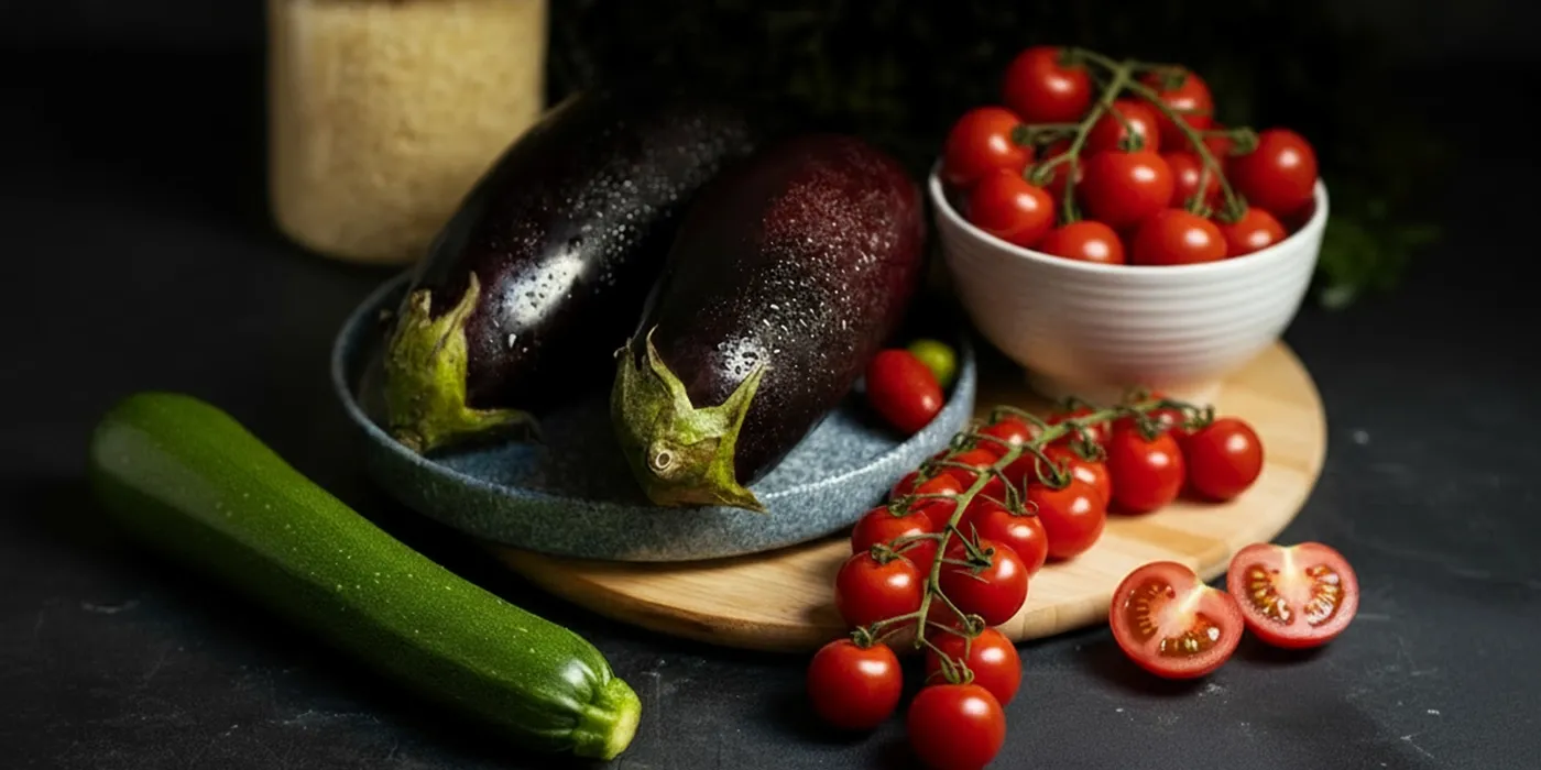 Aubergine mit Tomaten und Zucchini